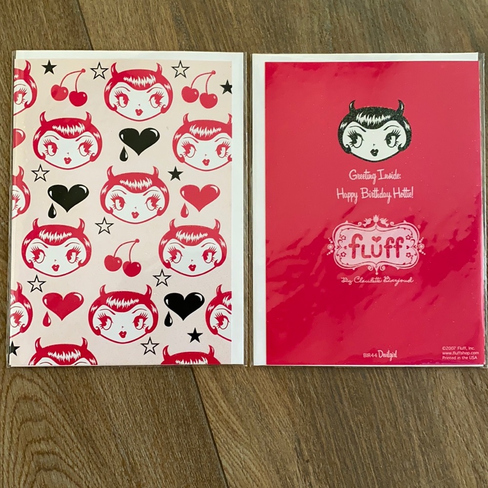 Set of 2 Fluff Devil Cherry Birthday cards!